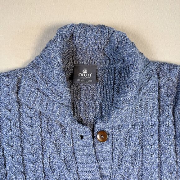 ARAN Womens Long Fisherman Cardigan Duster Ireland Merino Wool XL Cable Knit - Picture 3 of 6